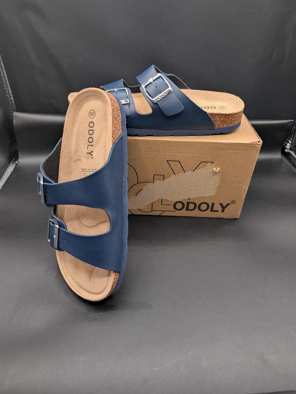 Women's Navy Two-Buckle Cork Footbed Sandals